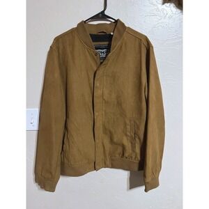 Levis Mens Faux Suede Bomber Jacket Tan Brown Mesh Lined Full Zip Snap Size M